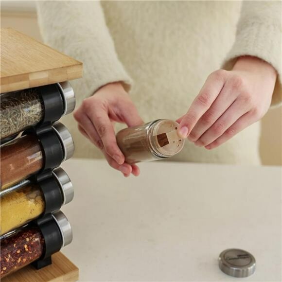 Rotating spice rack with 16 jars pre filled spices countertop organizer carousel - Picture 7 of 8